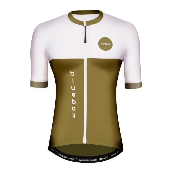 Maglietta da ciclismo a maniche corte da donna color cachi e bianco