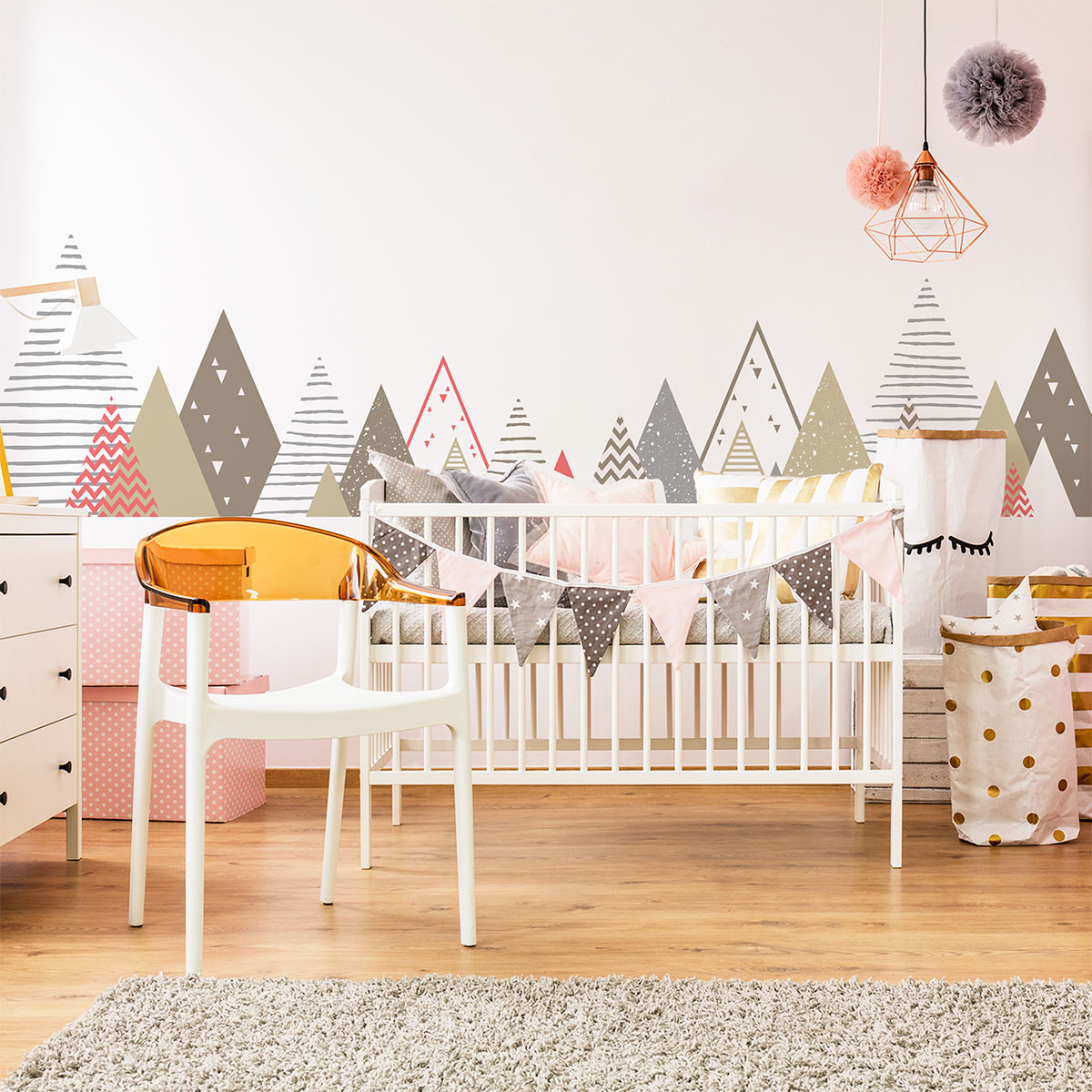 Stickers muraux enfants - Décoration chambre bébé - Autocollant Sticker mural géant enfant montagnes scandinaves ERVIKA