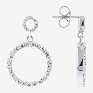 Orecchini Pendenti a Doppio Cerchio con Cubic Zirconia in Argento 925 placcato Platino