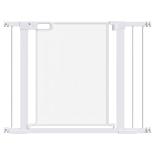 Barrera de Seguridad para Perros Extensible 75-103 cm Barrera para Escalera Puerta con 2 Extensiones Doble Bloqueo Cierre Automático Blanco