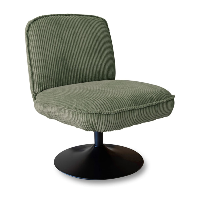Fauteuil pivotant en velours vert et pied en métal noir FUNKY