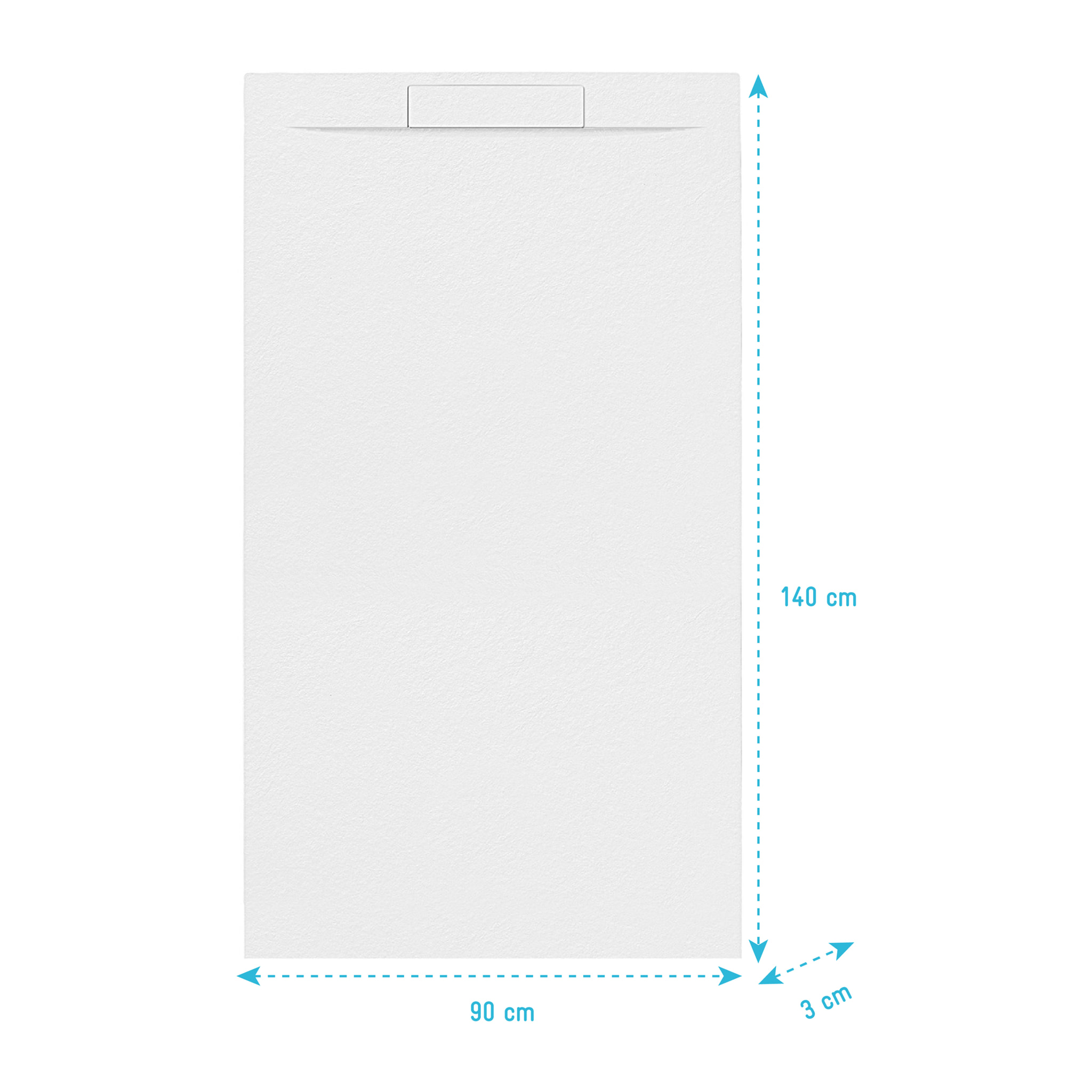 Receveur 140x90x3cm Extra-plat en Polybéton Blanc Mat Effet Pierre - Redécoupable - LIANA