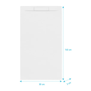 Receveur 140x90x3cm Extra-plat en Polybéton Blanc Mat Effet Pierre - Redécoupable - LIANA