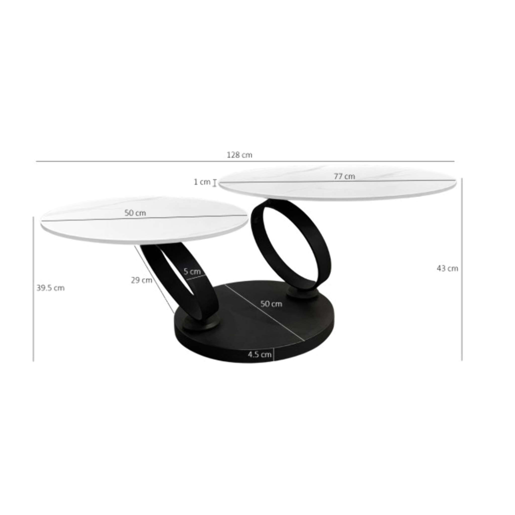 Table basse ronde plateaux en céramique marbré et pieds métal noir - URSULE