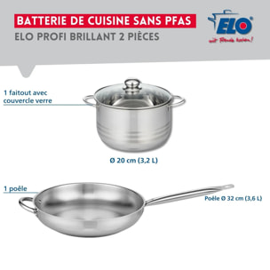 Ensemble de 1 Poêle de cuisson 32 cm et 1 faitout 20 cm Elo Profi Brillant