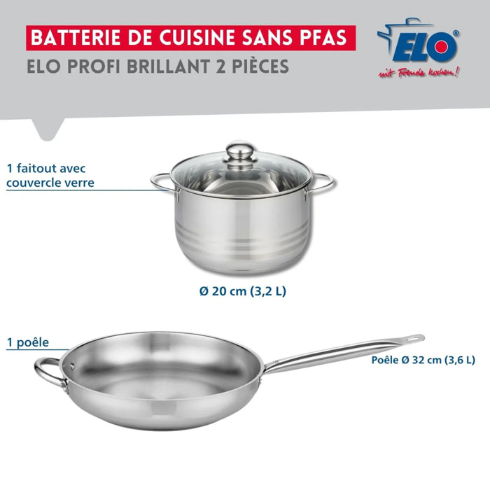 Ensemble de 1 Poêle de cuisson 32 cm et 1 faitout 20 cm Elo Profi Brillant