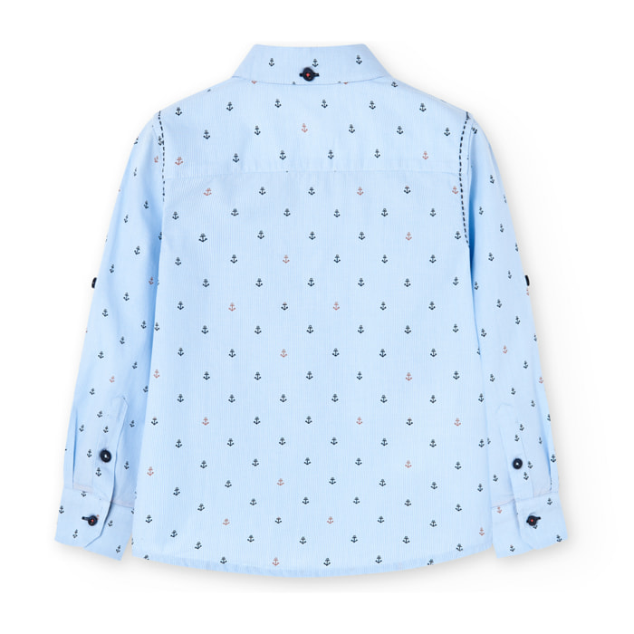 Camisa popelÃ­n estampada niÃ±o, cuello camisero, manga larga