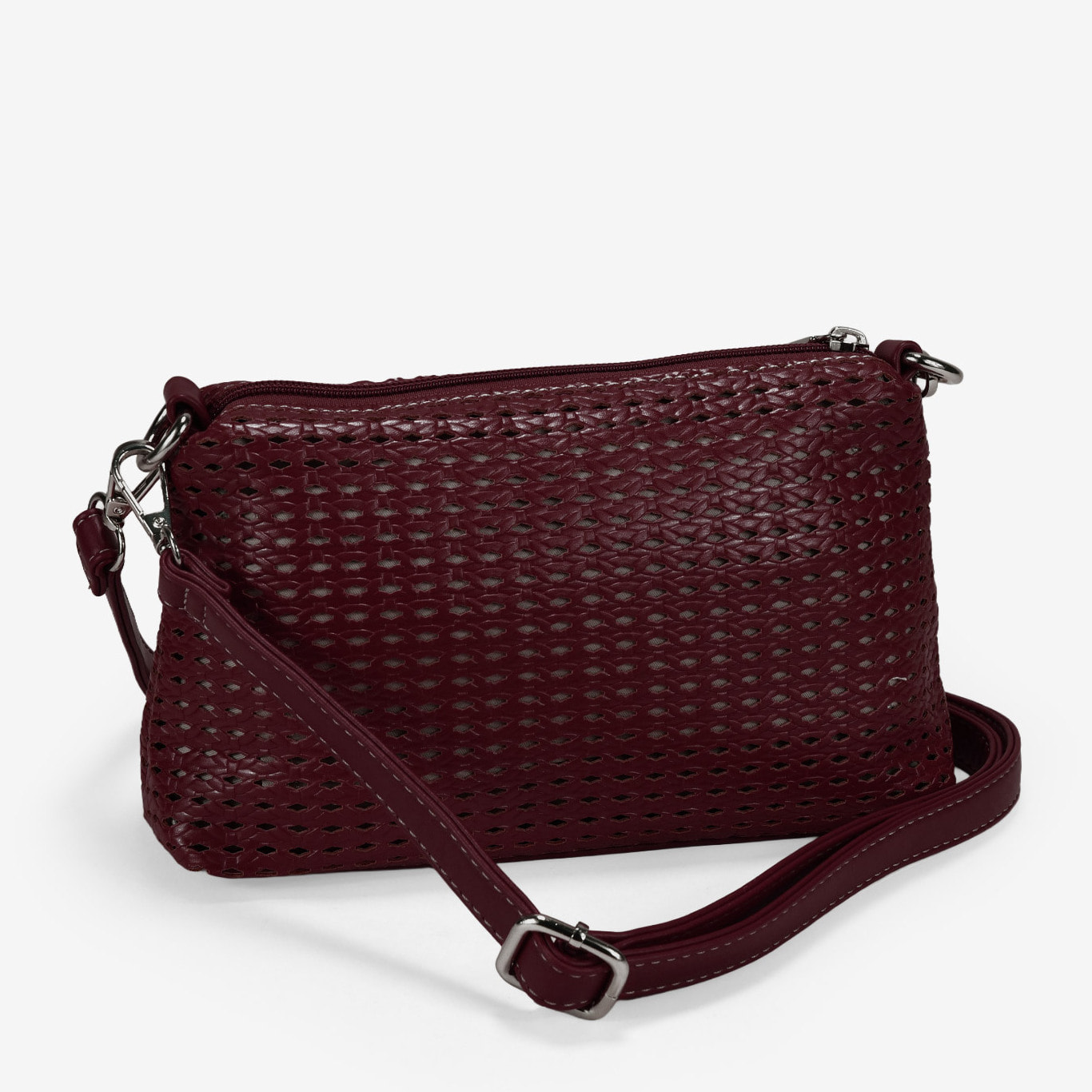 Bolso de hombro burdeos pequeño con trenzado