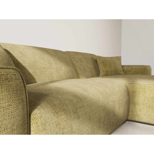 Lison - Canapé d'angle droit 4 places en velours texturé - Vert Kaki