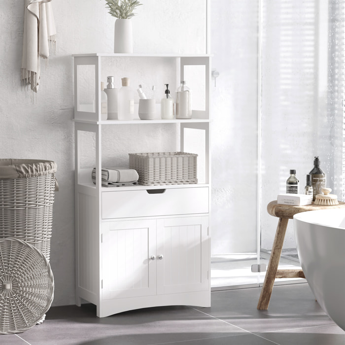 Conjunto de Baño Juego de Armario de Baño con Cajón 3 Estantes y Mueble para Debajo del Lavabo con 2 Puertas Antivuelco 60x33x122,5 cm 60x30x60 cm Blanco