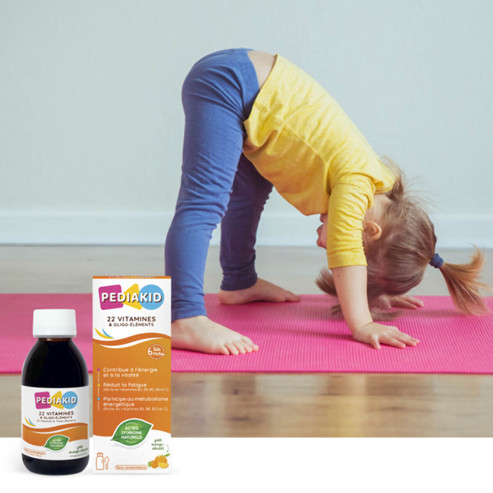 PEDIAKID - Sirop 22 Vitamines et Oligo-Éléments - Complément Alimentaire Naturel - Formule Exclusive au Sirop d'Agave - Optimise les Apports en Vitamines et Minéraux - Goût Orange Abricot - 125ml