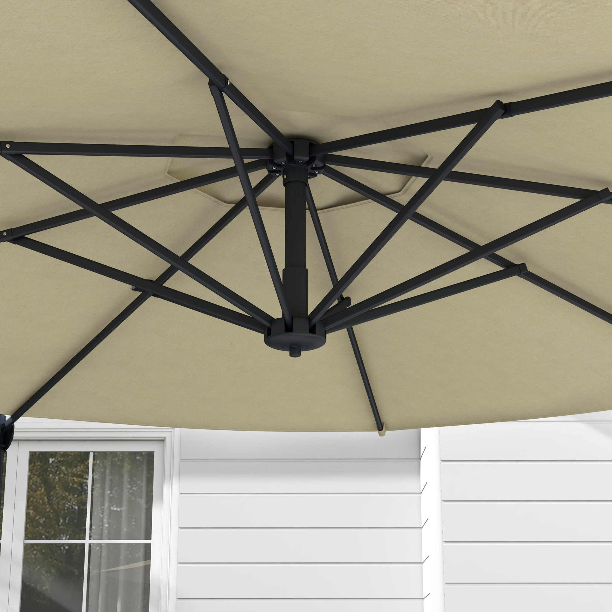 Sombrilla de Jardín Ø294x242 cm Parasol de Terraza con Altura Ajustable Poste Giratorio 360° Ángulo de Techo Ajustable y Ventilación Superior para Patio Piscina Crema