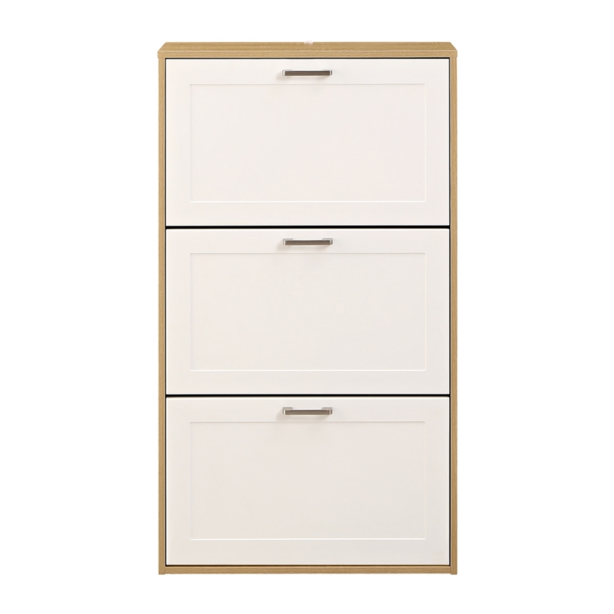 Scarpiera bianco e rovere bugnata con 3 ribalte con maniglie - Liner