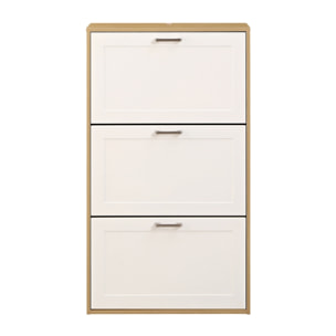 Scarpiera bianco e rovere bugnata con 3 ribalte con maniglie - Liner