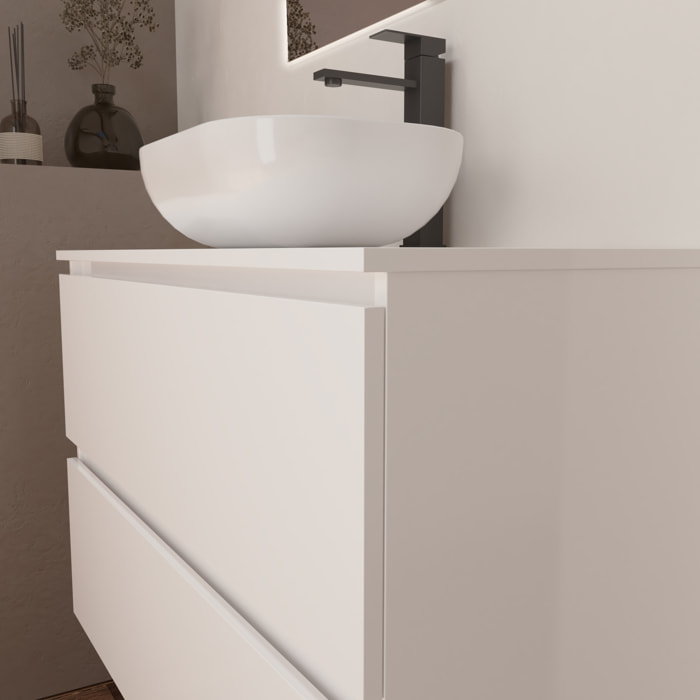 Ensemble Salle de Bain Kaji | 80 cm Blanc | Deux Tiroirs | Lavabo Rond sur Plan | N'inclut pas le Miroir | Alday