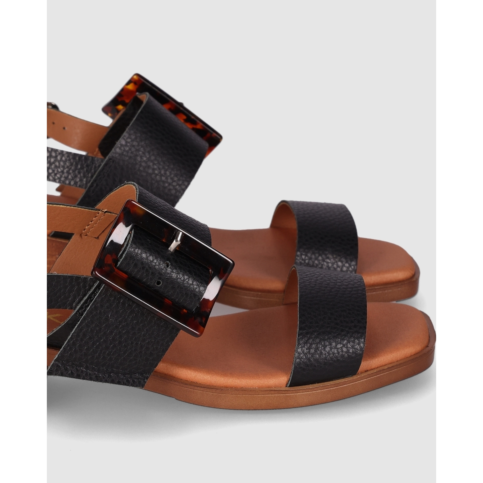 Sandalias de Piel - Negro - Tacón: 4 cm