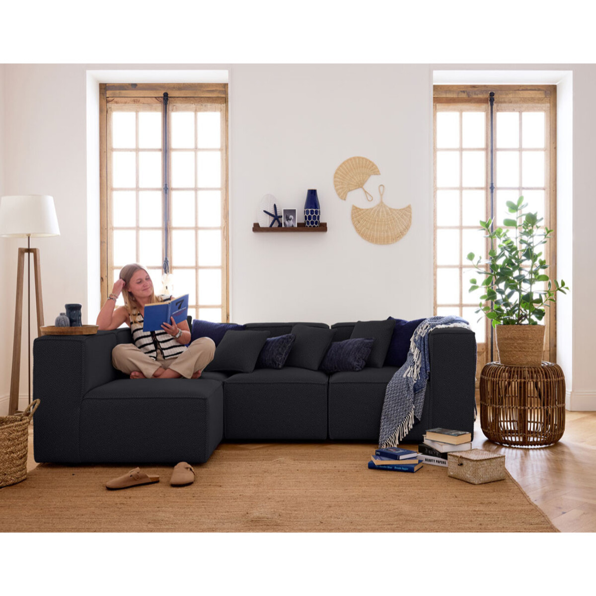 Arty - module d'assise droit - en tissu mailles 3D - Noir