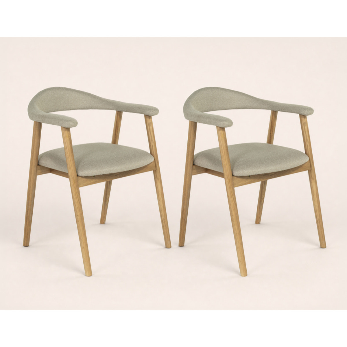 Lore - lot de 2 chaises en chêne massif et tissu - Bois / Beige
