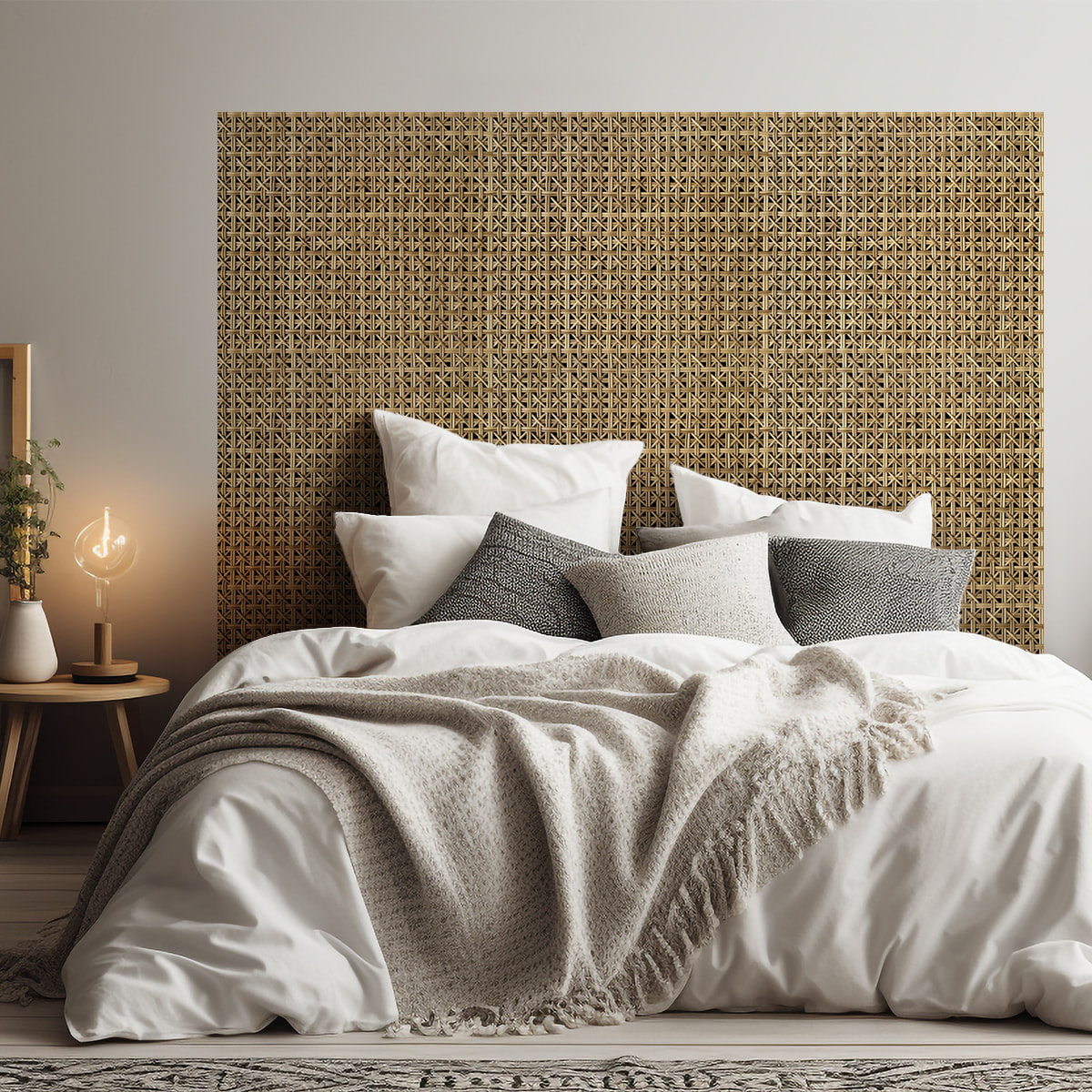 Rouleau revêtement adhésif vinyle au mètre - Sticker mural tête de lit - ROTIN TRESSÉ FORESTIER