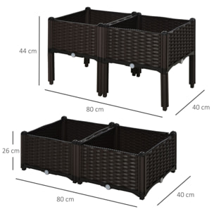 Jardinière sur pieds carré potager 2 étages 4 bacs plastique chocolat