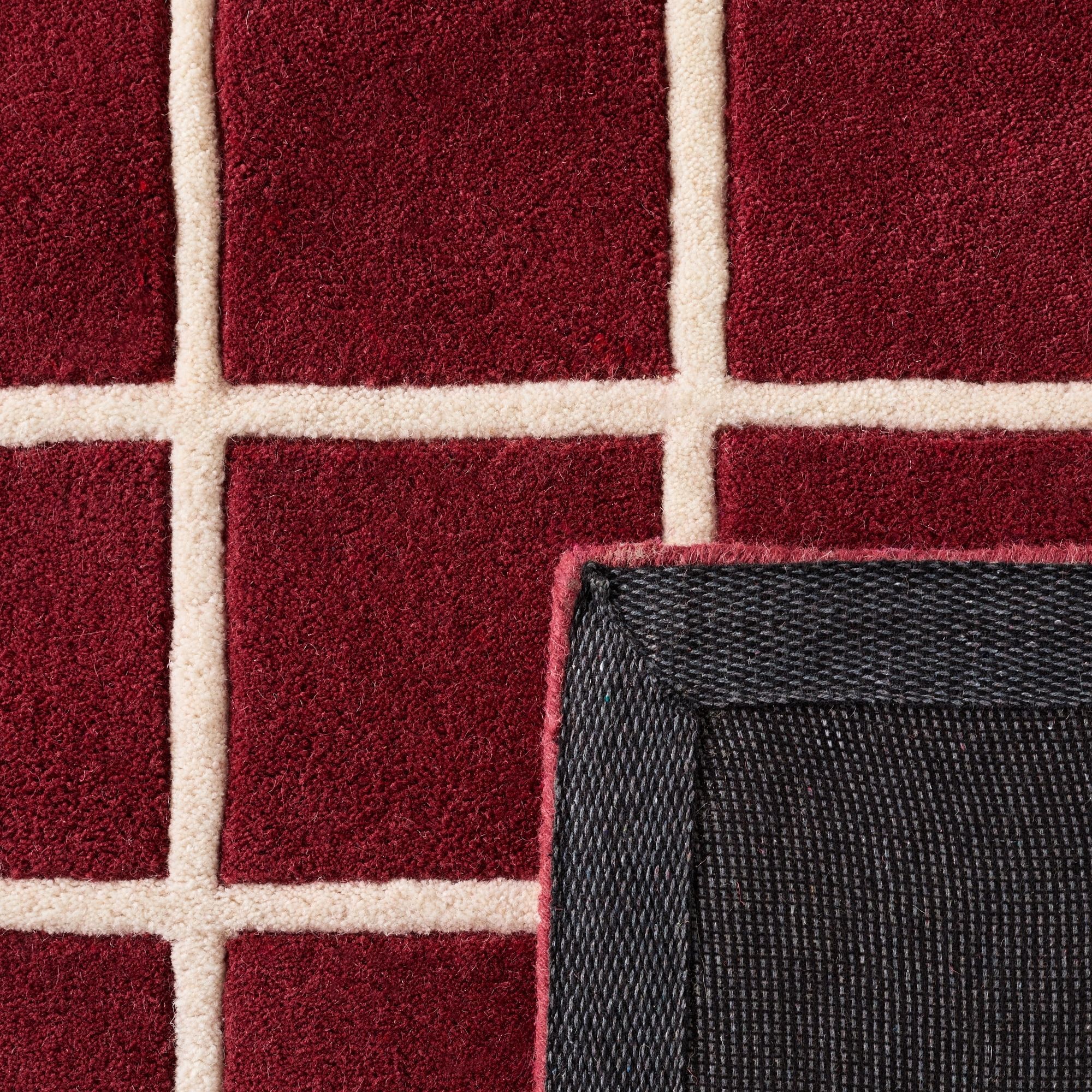 PANTONE - Tapis en laine fait main Rouge D'ORAGE à carreaux bordeaux