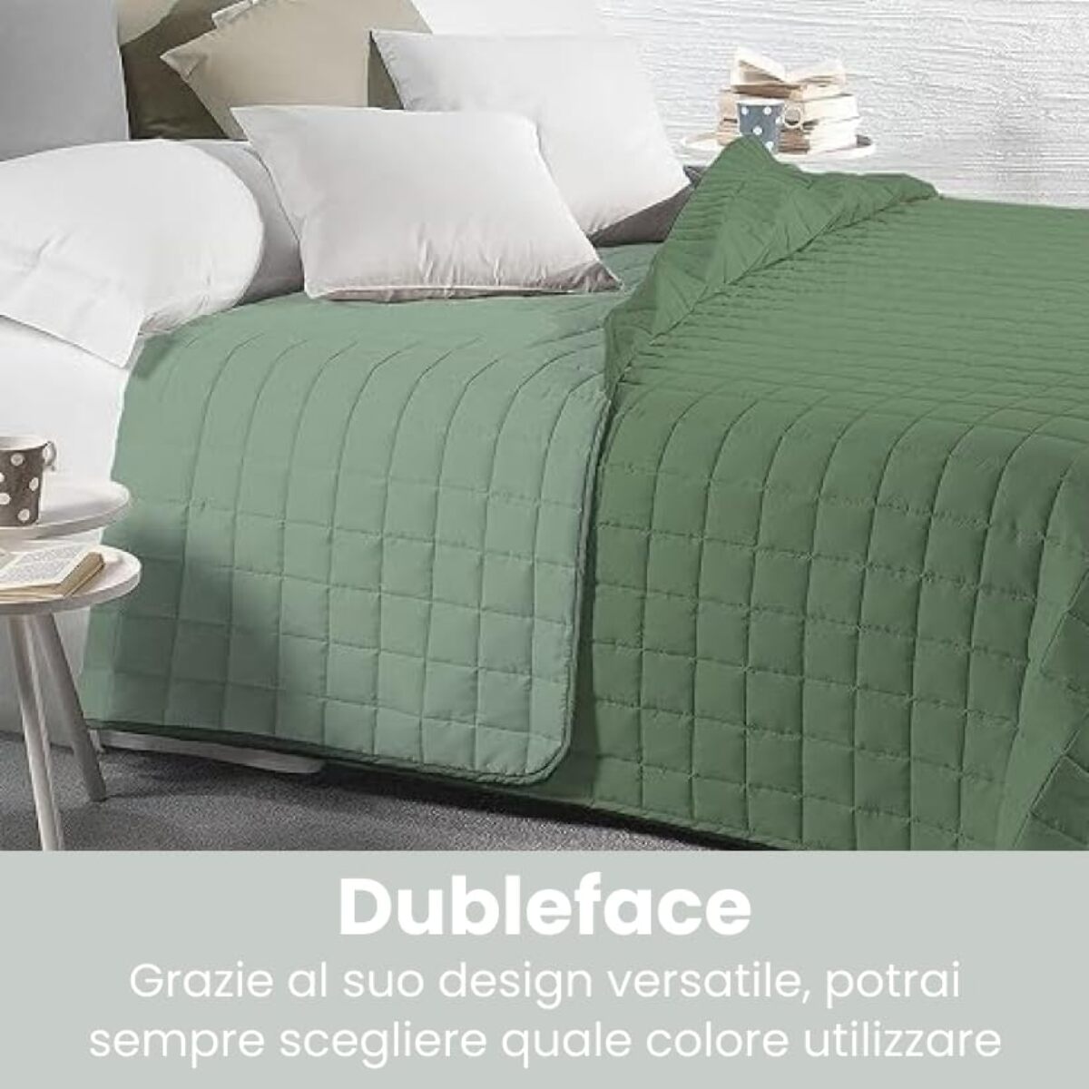 INTRECCI Copriletto Una Piazza E Mezza Estivo, Trapunta Estiva, 210x260 cm, Coperta Estiva, anche Primaverile, Double Face, Moderna, Leggera, Elegante. Colore: Verde/Salvia