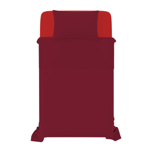 COMPLETO LETTO NATURAL COLOUR MADE IN ITALY COTONE-ROSSO/BORDEAUX PIAZZA E MEZZA