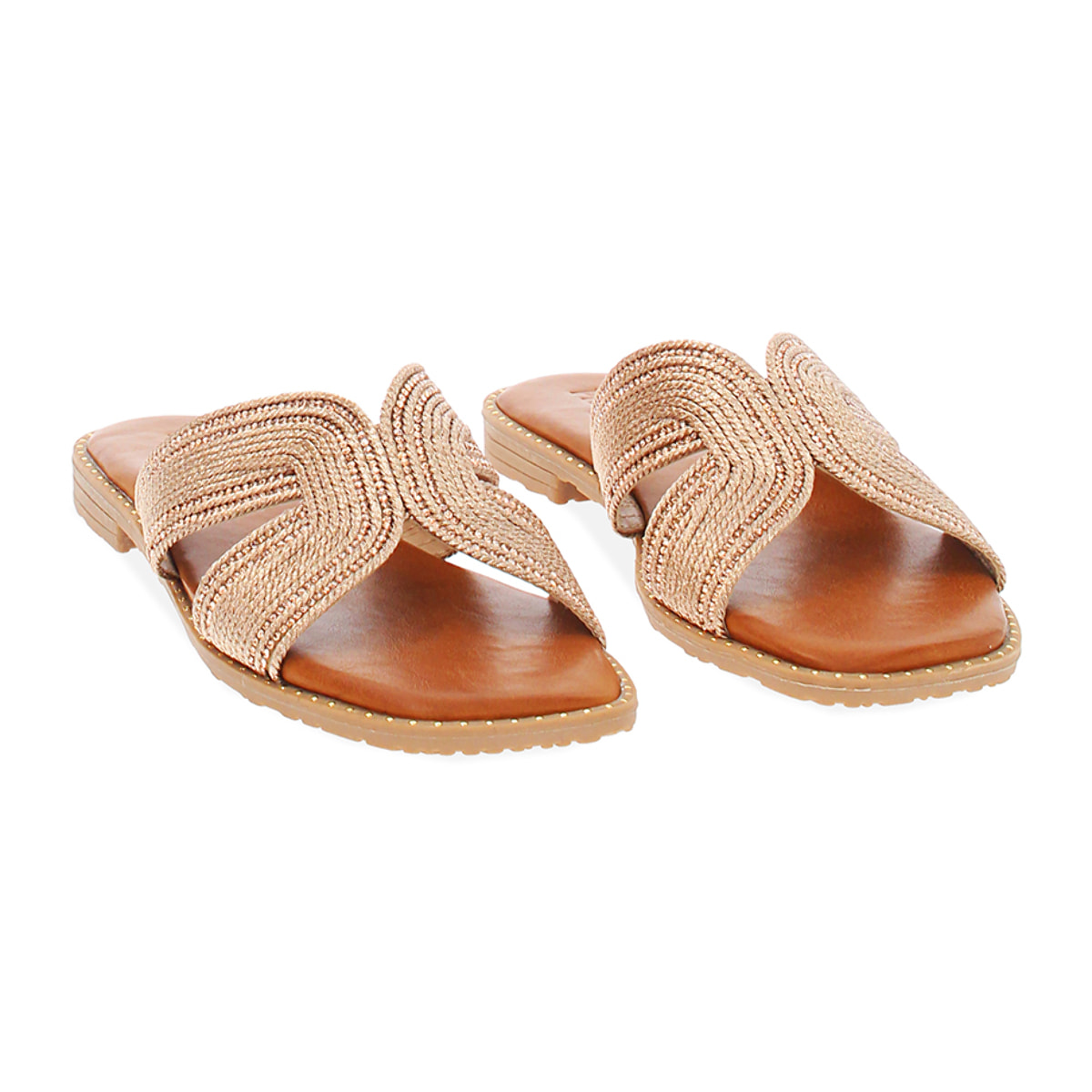 Sandali bassi donna rosa oro in tessuto intrecciato