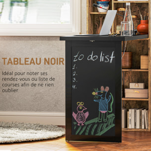 Bureau mural pliable table murale rabattable suspendue sur pied avec bibliothèque tableau à craie intégré panneaux particules bois