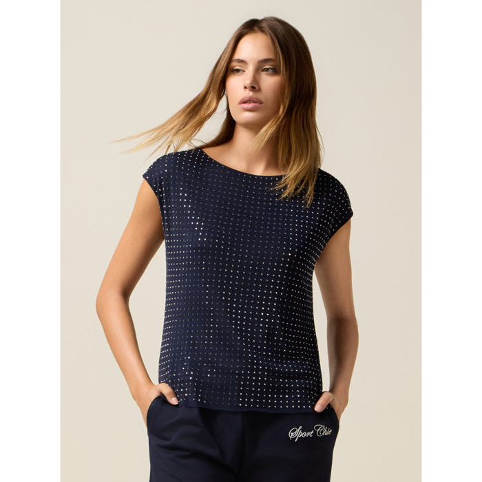 Oltre - Top in tulle borchiette - Blu