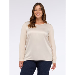 Fiorella Rubino - T-shirt bimaterica a maniche lunghe - Beige