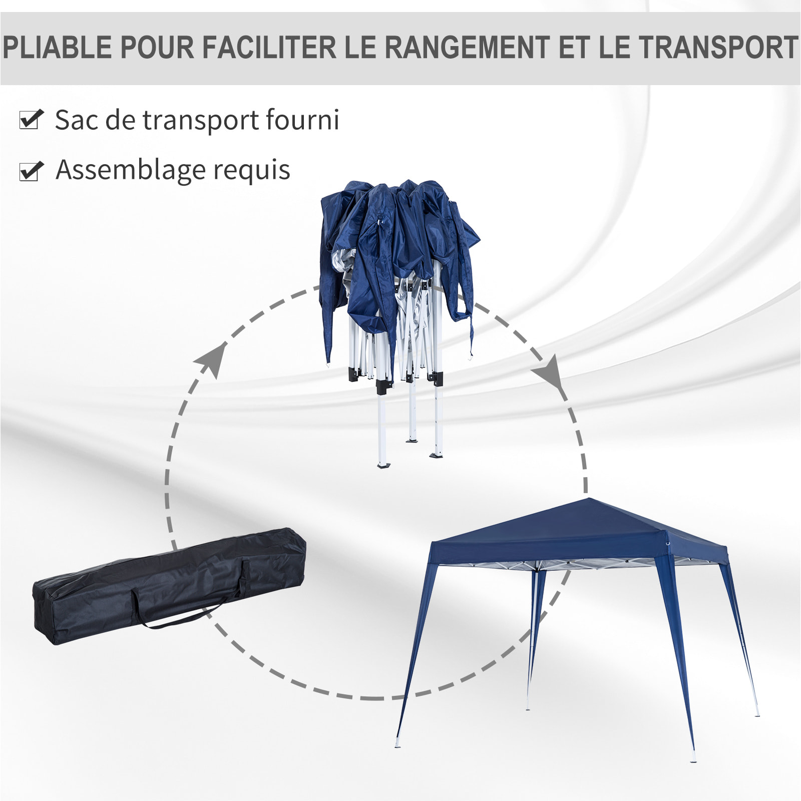 Tonnelle barnum de jardin pop-up pliant 2,4L x 2,4l x 2,5H m acier polyester imperméabilisé anti UV avec sac de transport bleu