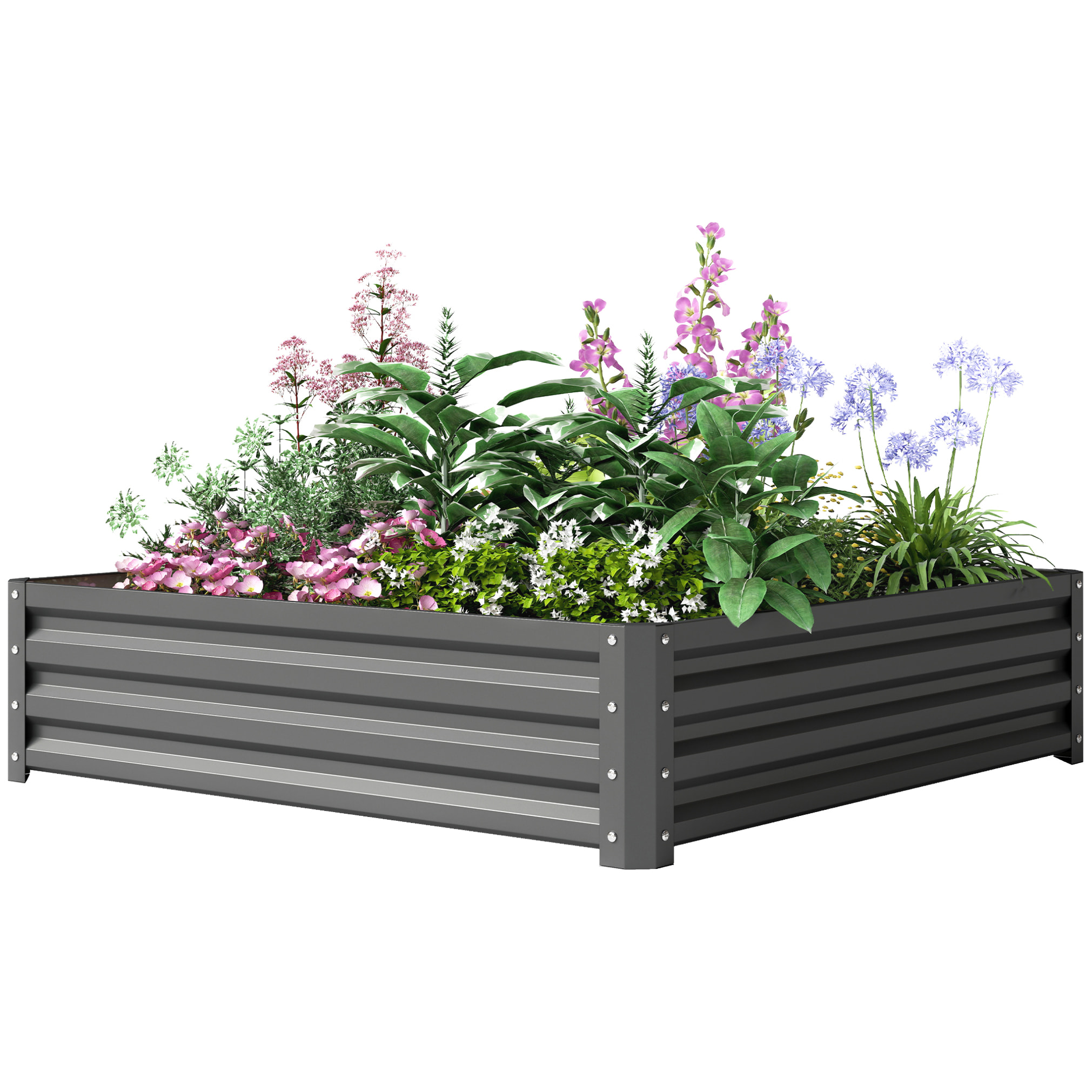 Carré potager de jardin dim. 120L x 120l x 30H cm tôle d'acier ondulée gris clair