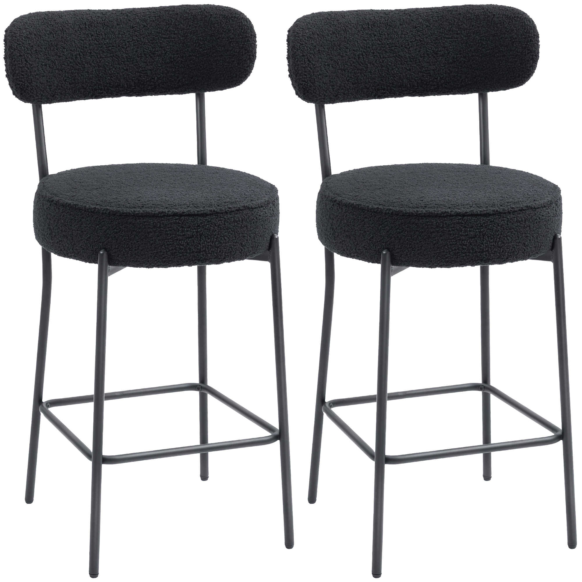 Lot de 2 tabourets de bar en tissu bouclé assise H.68 cm - lot de 2 chaises de bar - acier noir