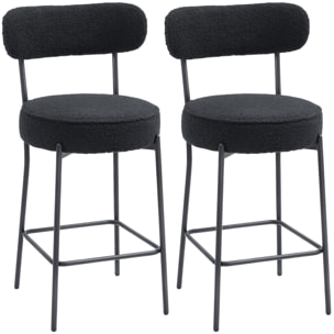 Lot de 2 tabourets de bar en tissu bouclé assise H.68 cm - lot de 2 chaises de bar - acier noir
