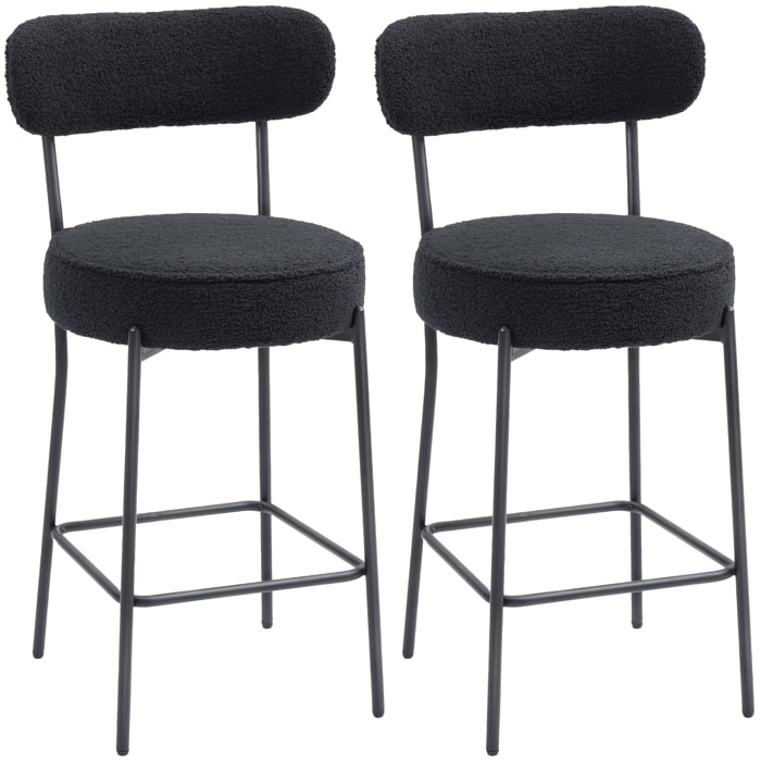 Lot de 2 tabourets de bar en tissu bouclé assise H.68 cm - lot de 2 chaises de bar - acier noir