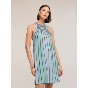 Motivi - Vestito corto in maglia plissé lurex - Verde acqua