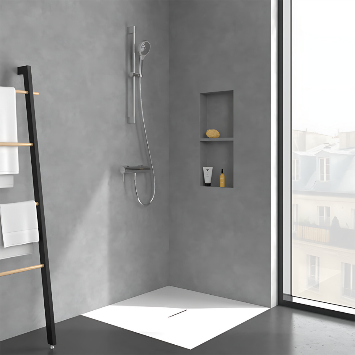 Mitigeur mécanique douche Loop & Friends Chrome + Ensemble de douche Verve Showers 3 jets Chrome