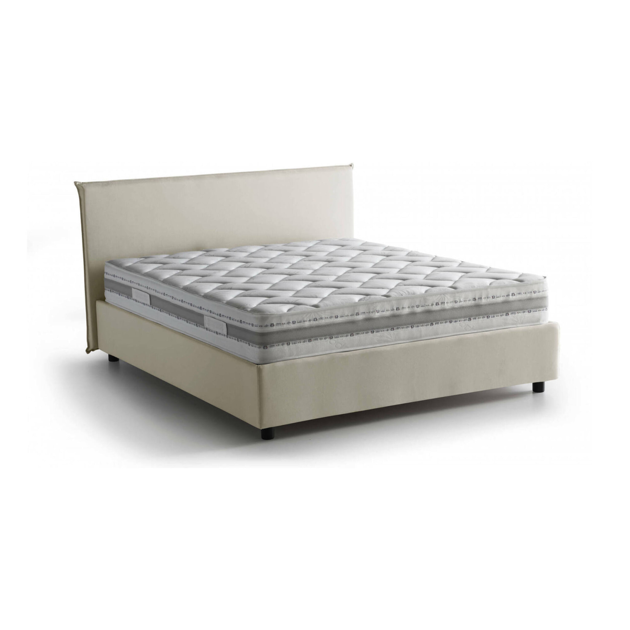 Letto matrimoniale Ariadni, Letto contenitore con rivestimento in tessuto, 100% Made in Italy, Apertura frontale, con materasso Cm 160x200 incluso, Beige