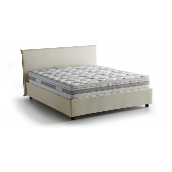 Letto matrimoniale Ariadni, Letto contenitore con rivestimento in tessuto, 100% Made in Italy, Apertura frontale, con materasso Cm 160x200 incluso, Beige