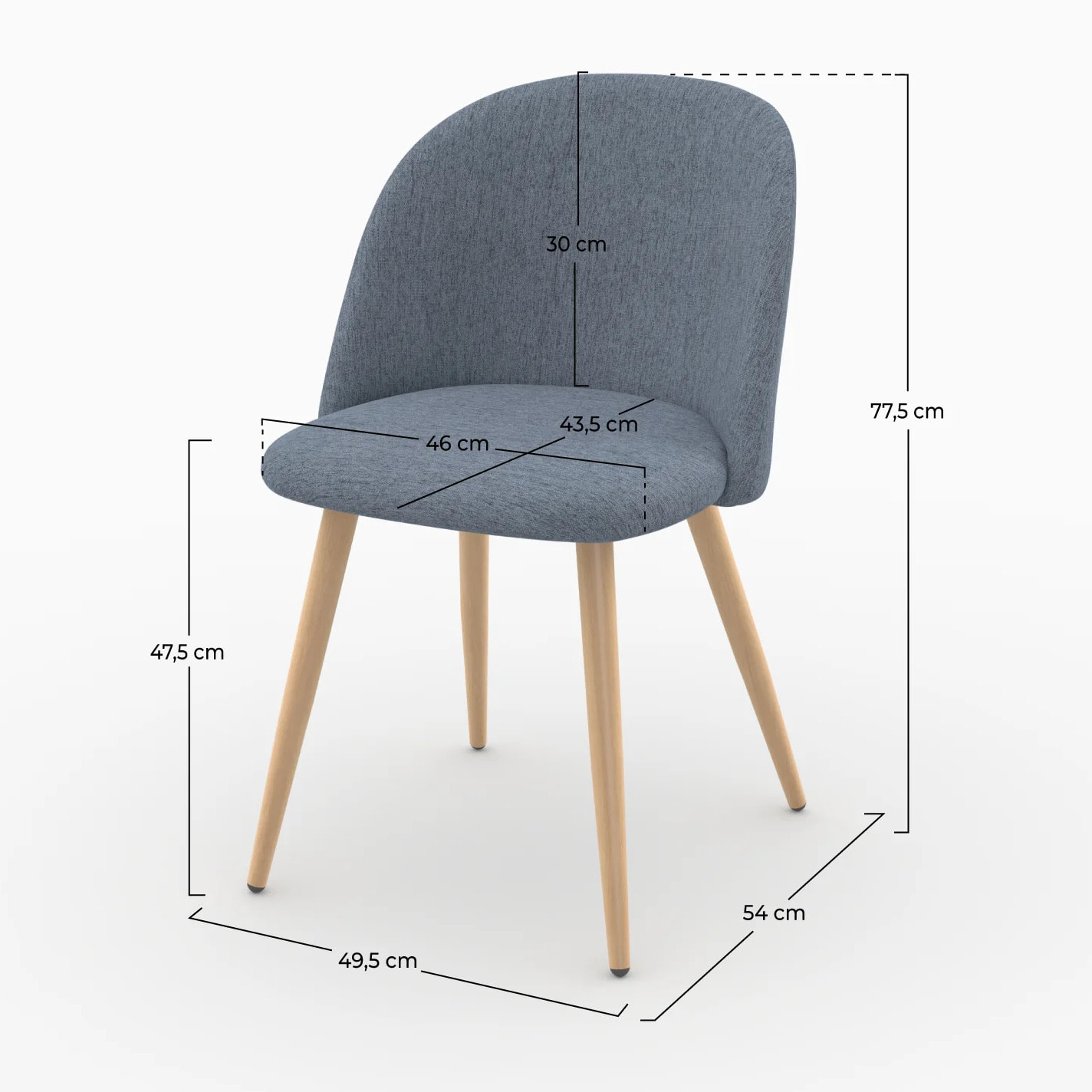 Lot de 2 chaises en tissu bleu marine et pieds en métal - Cozy