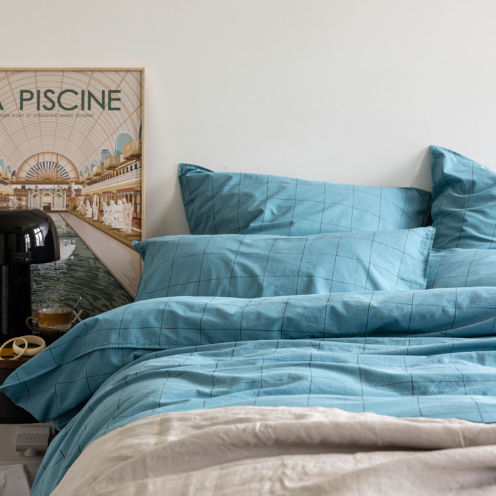 Taie d'oreiller en percale de coton lavé, IMPRESSION GRAPHIQUE