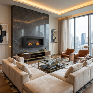 Flavia - Camino a Bioetanolo da Parete 100x46x16 cm con 2 Bruciatori 3 Litri Nero