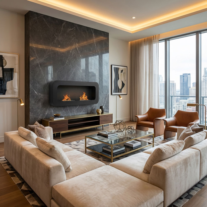 Flavia - Camino a Bioetanolo da Parete 100x46x16 cm con 2 Bruciatori 3 Litri Nero