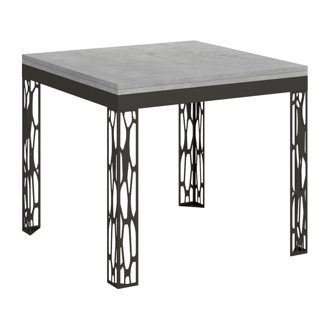 Table Ghibli Libra Ciment 90x90 Allongée 90x180 cadre Anthracite