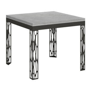 Table Ghibli Libra Ciment 90x90 Allongée 90x180 cadre Anthracite