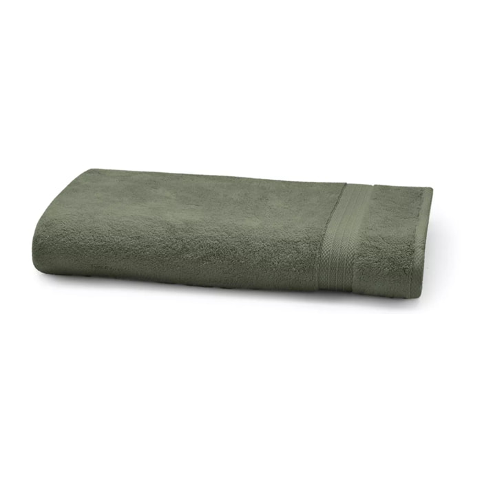 Serviette eponge pur coton 550 g/m² uni vert Elea kaki-