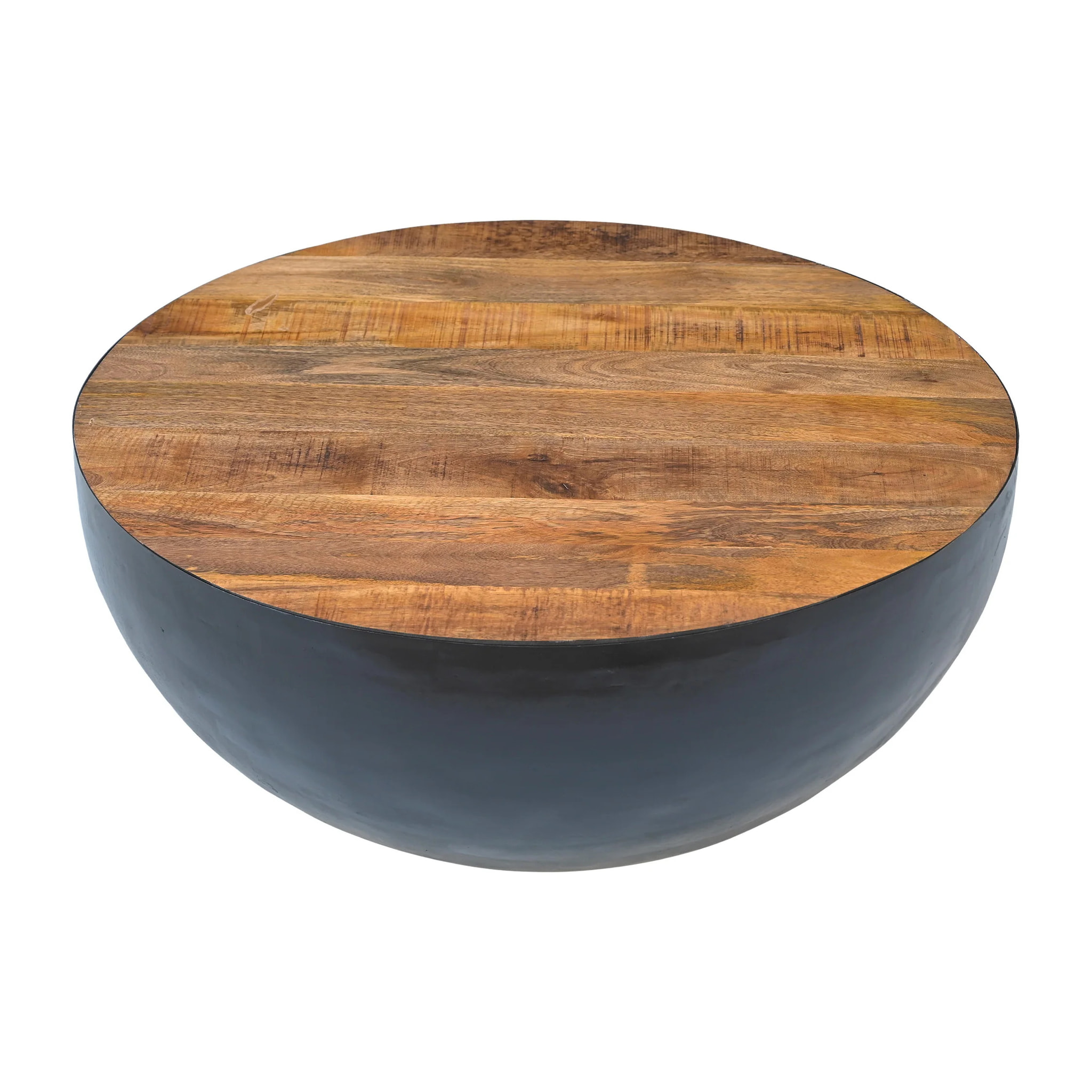 Table basse ronde en bois massif et métal D90 cm - Tajy