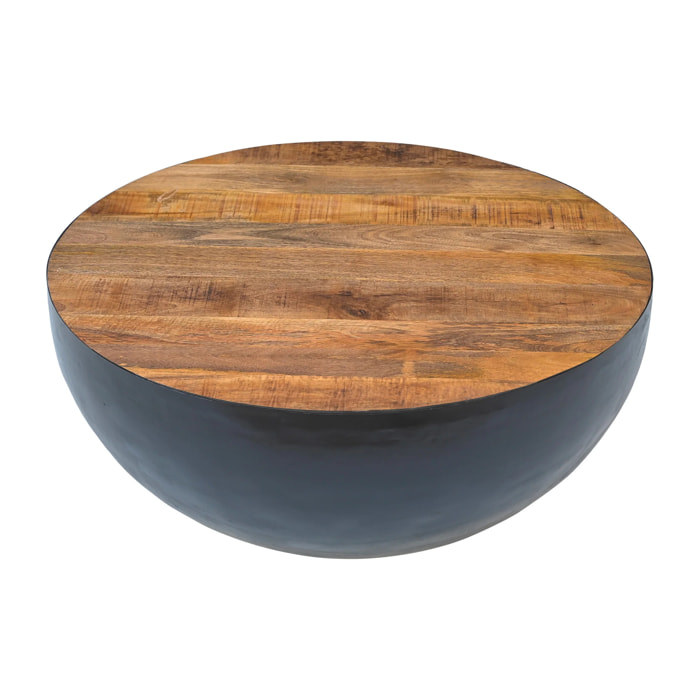 Table basse ronde en bois massif et métal D90 cm - Tajy