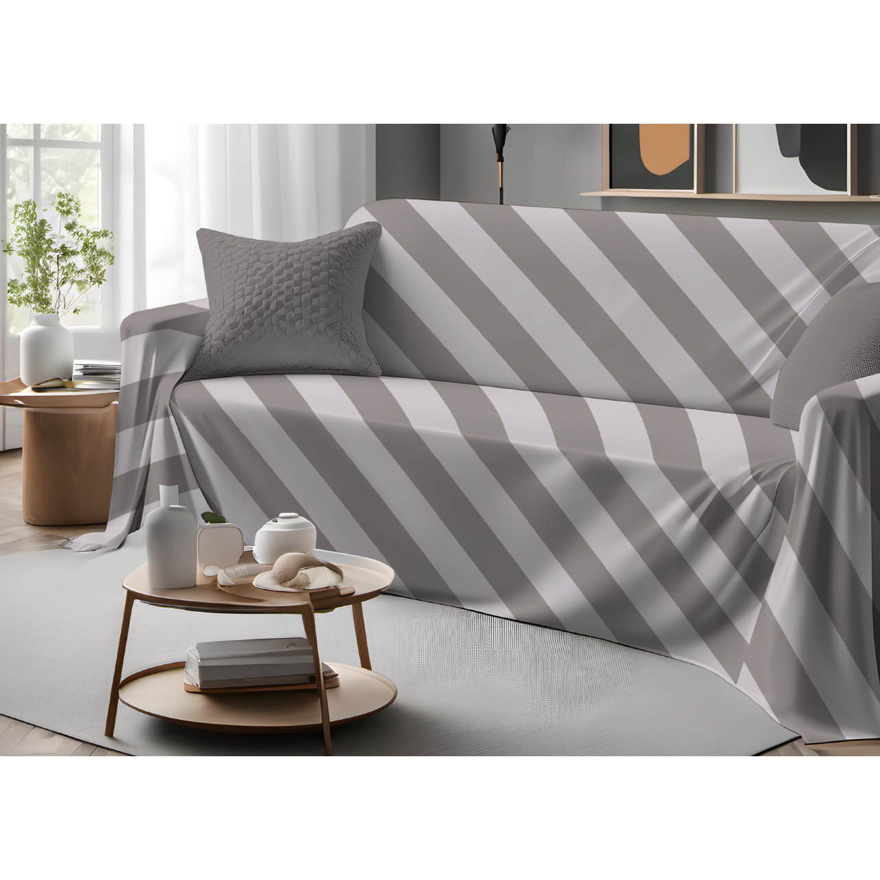 Telo Arredo Copritutto Grand Foulard Copridivano Copriletto 100% Cotone Disegno Elite Beige